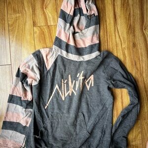 Nikita Striped Hoodie in Gray and Pink